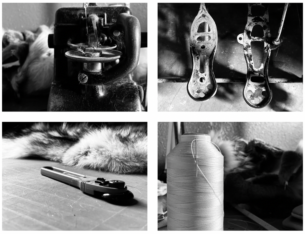 black and white photo of upholstery equipment