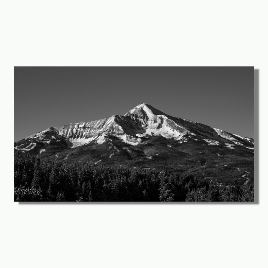 Lone Peak mountain in Big Sky Montana photographed in black & white for a dramatic effect.