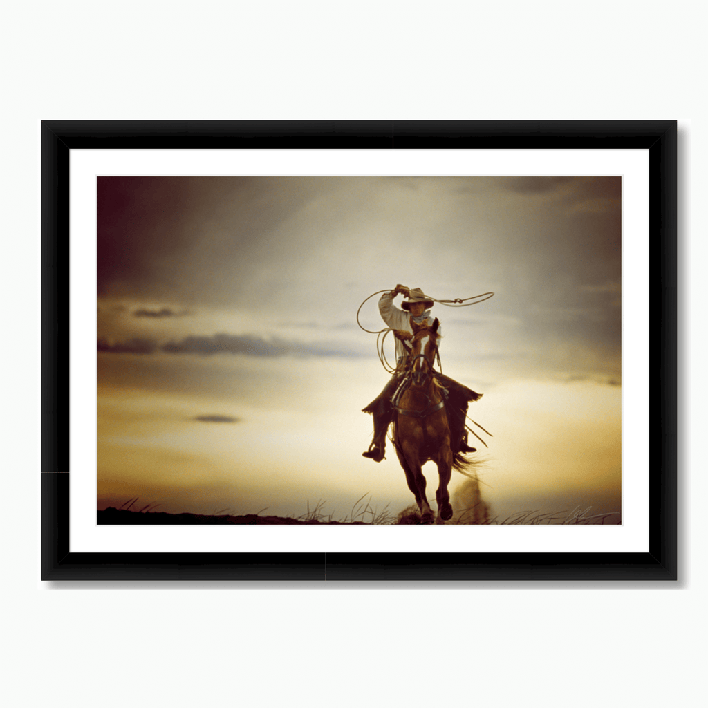 Color fine art photography by Andy Anderson of an iconic cowboy with a lasso on a horse