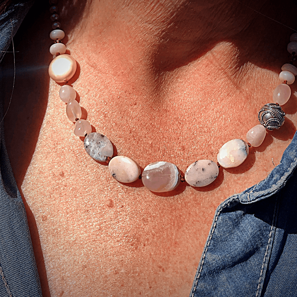 Pink Pearl and Peruvian Opal Necklace-Apparel & Accessories-Montana Arts & Home