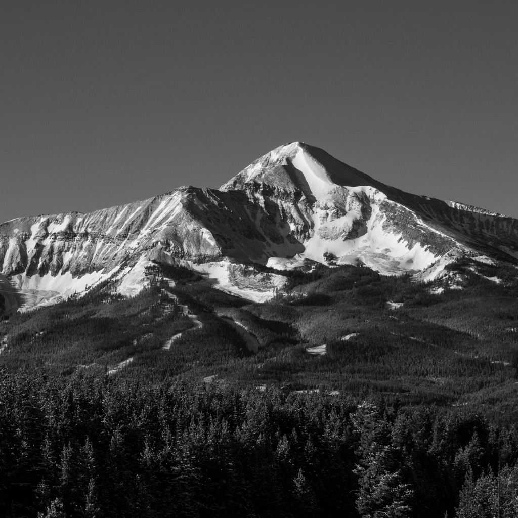 Lone Peak mountain in Big Sky Montana photographed in black & white for a dramatic effect.